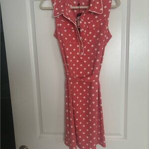 Tommy Hilfiger Coral and White Polka Dot Midi Dress